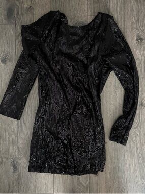 Erika Black Sequin Mini Dress with Long Sleeves